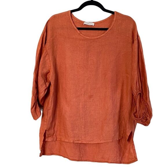 Bella Urbia Made In Italy 100% Linen Orange Oversized Tunic Blouse Sz M - Picture 1 of 10